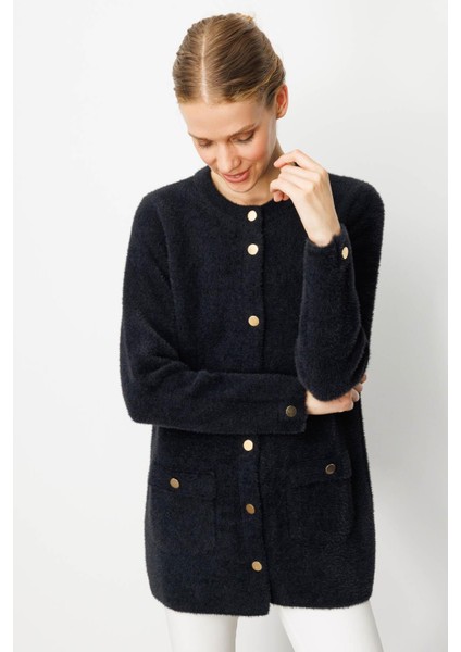 Kadın Sıfır Yaka Metal Düğmeli Araboy Afrodit Triko Ceket Siyah fiyatları