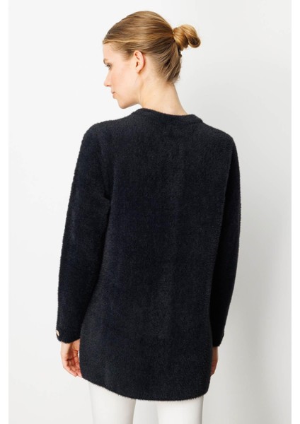 Kadın Sıfır Yaka Metal Düğmeli Araboy Afrodit Triko Ceket Siyah modelleri