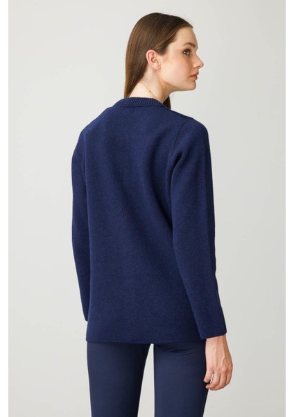 Kadın Sıfır Yaka Önü Keçe Kısa Yün Ceket Y.a Lacivert indirimleri