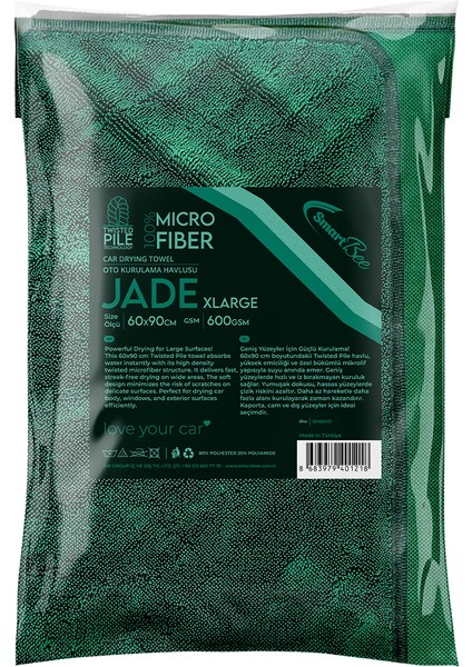 Jade Twisted Pile Mikrofiber Oto Kurulama Havlusu 60×90CM 600GSM – Koyu Yeşil
