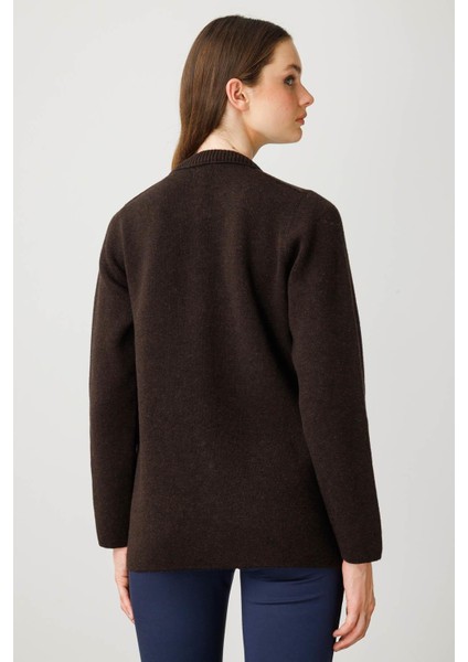 Kadın Sıfır Yaka Önü Keçe Kısa Yün Ceket K.kahve modelleri