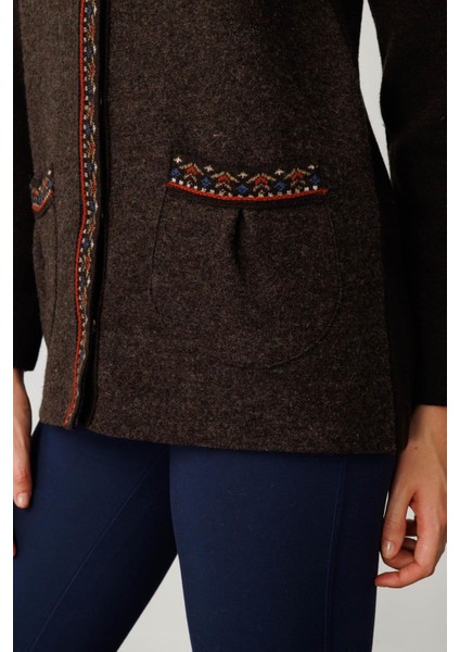 Kadın Sıfır Yaka Önü Keçe Kısa Yün Ceket K.kahve fırsatları