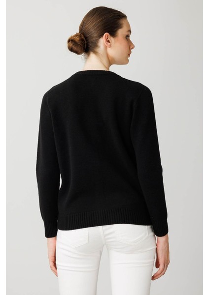 Kadın V Yaka Önü Baklavalı Nakış Işlemeli Hırka Siyah modelleri