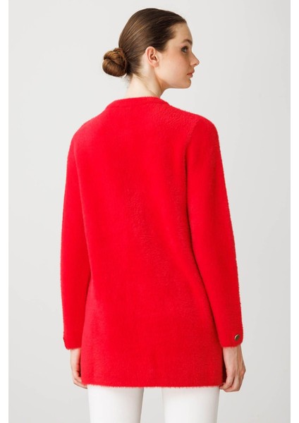 Kadın Sıfır Yaka Metal Düğmeli Araboy Afrodit Triko Ceket Y.kırmızı indirimleri