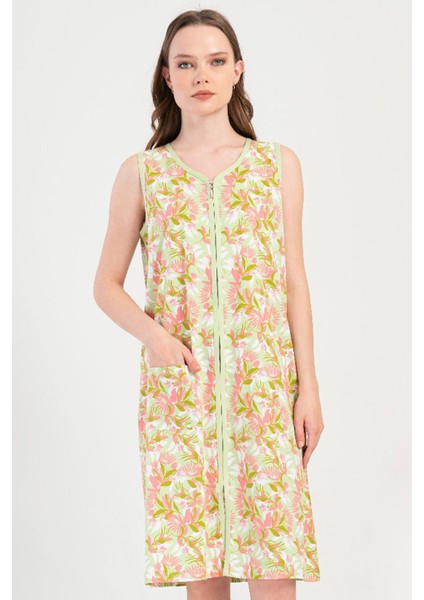 Pamuklu Kadın Genıs Askılı Fermuarlı Ev Elbısesı , 408166