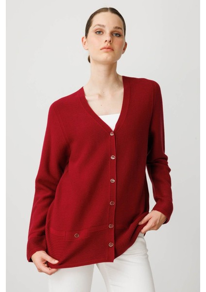 Kadın V Yaka Sahte Cepli Düğmeli Hırka V.çürüğü