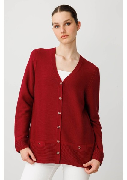 Kadın V Yaka Sahte Cepli Düğmeli Hırka V.çürüğü fırsatları