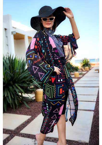 Remsa Tesettür Mayo Üzerine Tek Kaftan Kimono Pareo SIYAH01 RP025 Canan fiyatları