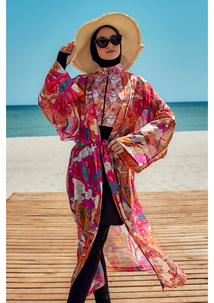 Remsa Tesettür Mayo Üzerine Tek Kaftan Kimono Pareo Oranj RP034 Festival fiyatları