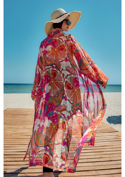 Remsa Tesettür Mayo Üzerine Tek Kaftan Kimono Pareo Oranj RP034 Festival fırsatları