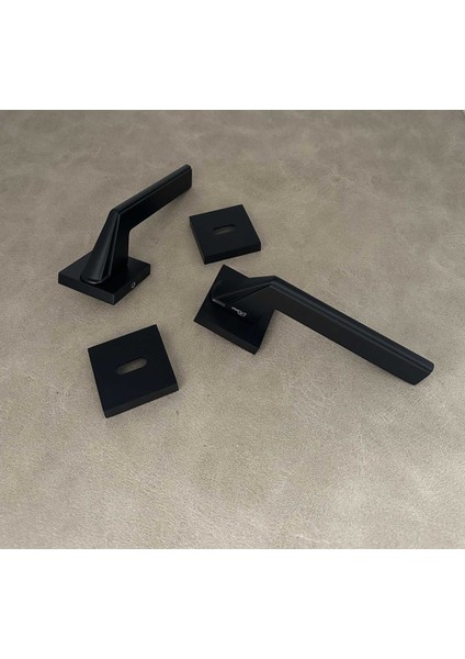 Rivax Anka Mat Siyah Zamak Kare Rozetli Oda Kapı Kolu 1 Takım