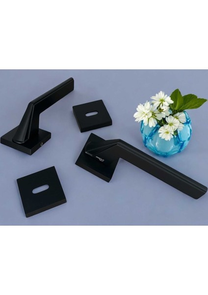 Rivax Anka Mat Siyah Zamak Kare Rozetli Oda Kapı Kolu 1 Takım fiyatları