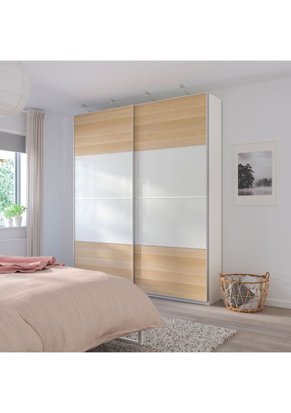 Sürgü Kapak, Beyaz Meşe Görünümlü-Şeffaf Cam, 200X236 cm fiyatları