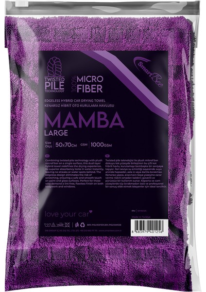 Mamba Çift Kat Hybrid Twisted Pile Mikrofiber Oto Kurulama Havlusu 50×70CM 1000GSM – Mor