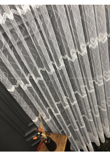 Tül Perde Sedef Sim Brode İşlemeli Tül Etek Zigzag Desen fiyatları