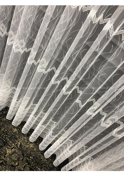 Tül Perde Sedef Sim Brode İşlemeli Tül Etek Zigzag Desen modelleri