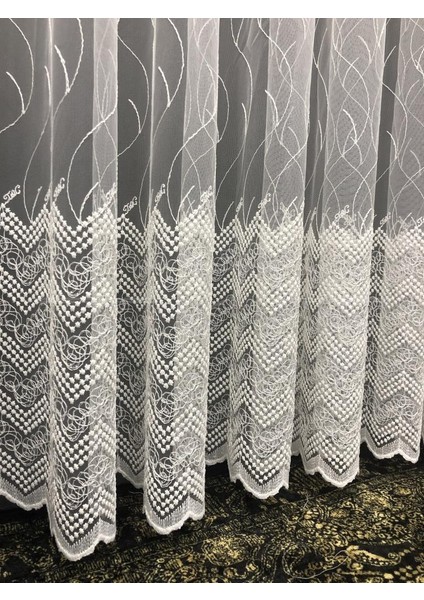 Tül Perde Sedef Sim Brode İşlemeli Tül Etek Zigzag Desen fırsatları