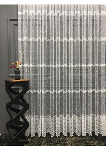 Tül Perde Sedef Sim Brode İşlemeli Tül Etek Zigzag Desen indirimleri