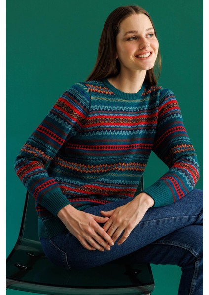 Kadın Sıfır Yaka Komple Jakarlı Yün Kazak K.ö.başı fiyatları