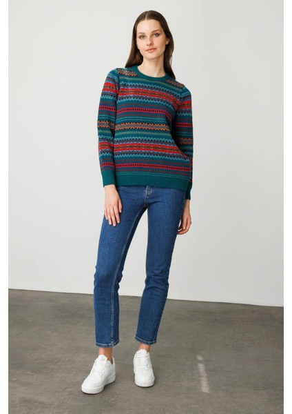 Kadın Sıfır Yaka Komple Jakarlı Yün Kazak K.ö.başı modelleri