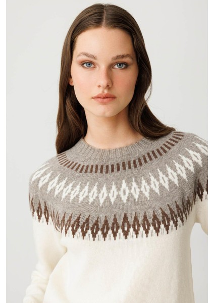 Kadın Sıfır Yaka Robası Baklavalı Yün Kazak Kemik fiyatları