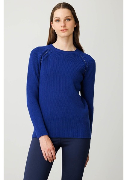 Kadın Sıfır Yaka Boncuklu Yün Kazak K.s.mavi fiyatları