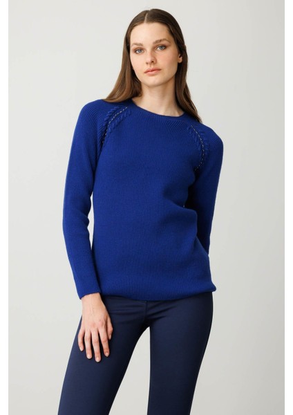 Kadın Sıfır Yaka Boncuklu Yün Kazak K.s.mavi fırsatları