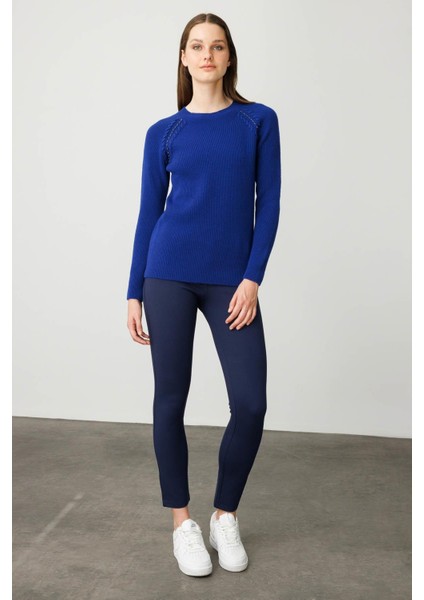 Kadın Sıfır Yaka Boncuklu Yün Kazak K.s.mavi indirimleri