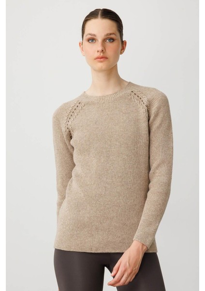 Kadın Sıfır Yaka Boncuklu Yün Kazak K.bej fiyatları