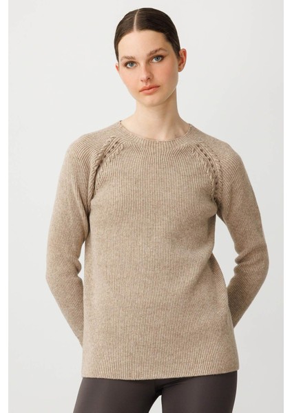 Kadın Sıfır Yaka Boncuklu Yün Kazak K.bej indirimleri