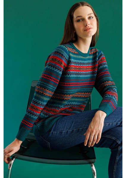 Kadın Sıfır Yaka Komple Jakarlı Yün Kazak K.ö.başı indirimleri