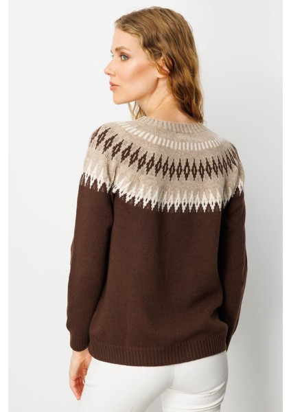 Kadın Sıfır Yaka Robası Baklavalı Yün Kazak M.kahve fırsatları