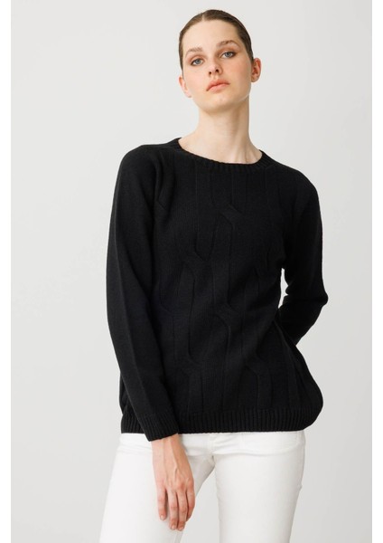 Kadın Sıfır Yaka Kalın Yürütmeli Yün Kazak Siyah fiyatları