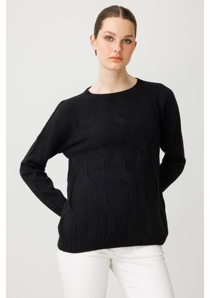 Kadın Sıfır Yaka Kalın Yürütmeli Yün Kazak Siyah fırsatları