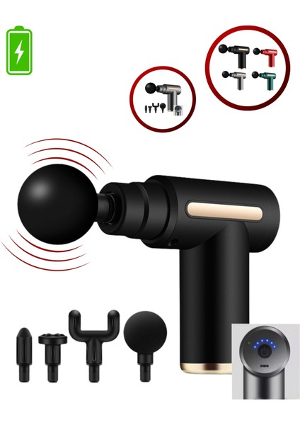 Masaj Tabancası 4 Başlıklı Şarjlı Titreşimli Masaj Tabancası Sporcu Masaj Aleti