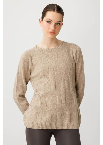 Kadın Sıfır Yaka Kalın Yürütmeli Yün Kazak K.bej fiyatları