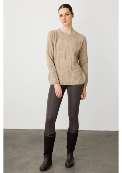 Kadın Sıfır Yaka Kalın Yürütmeli Yün Kazak K.bej indirimleri