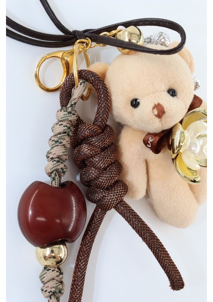 Anahtarlık Çanta Charm. Ayna Süsü.çanta Aksesuarı.anahtarlık Peluş Ayıcık Çiçek Örme Ip Çanta Charmı