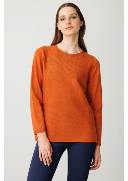 Kadın Sıfır Yaka Verev Taşlı Kazak Turuncu fiyatları