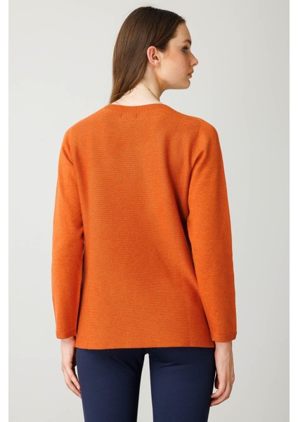 Kadın Sıfır Yaka Verev Taşlı Kazak Turuncu fırsatları