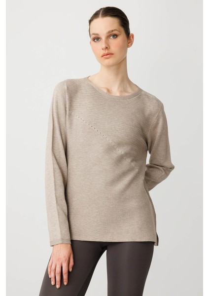 Kadın Sıfır Yaka Verev Taşlı Kazak Vizon