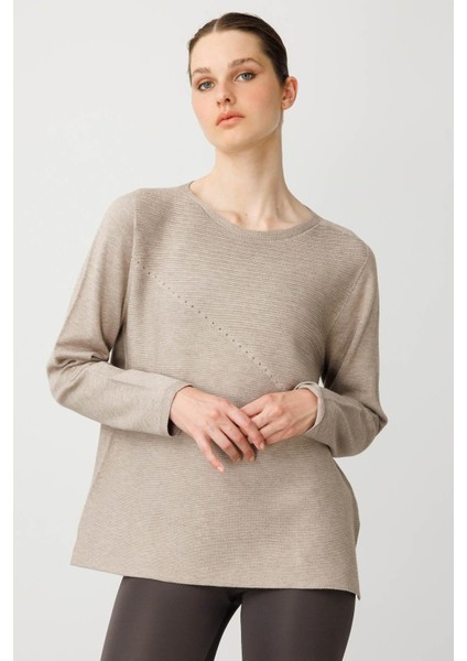 Kadın Sıfır Yaka Verev Taşlı Kazak Vizon fiyatları