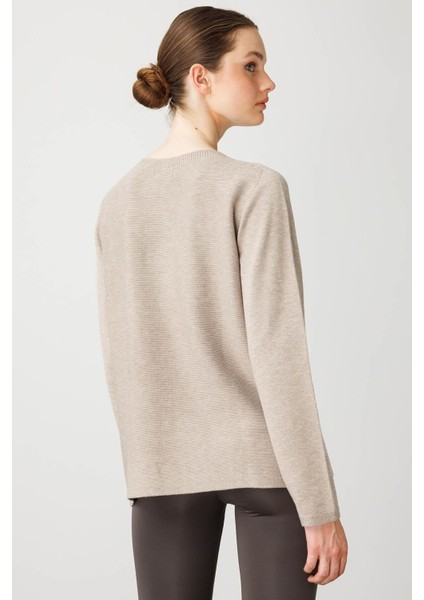 Kadın Sıfır Yaka Verev Taşlı Kazak Vizon modelleri