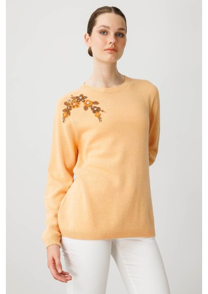 Kadın Sıfır Yaka Kaşmir Kazak Somon