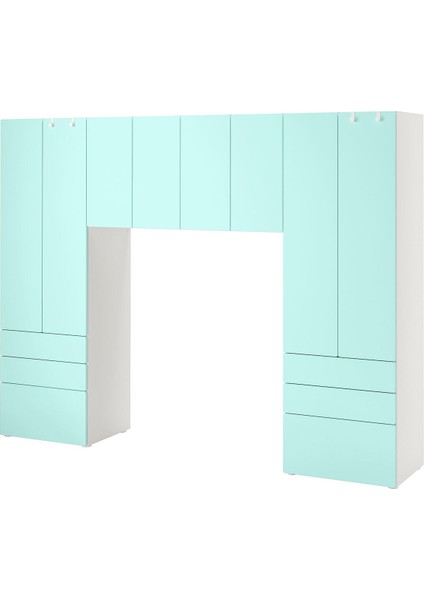 Çocuk Dolap Kombinasyonu, Beyaz-Turkuaz, 240X42X181 cm