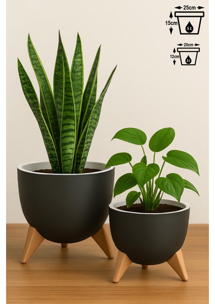 2li Küre Saksı Seti 2 Boy Ayaklı Süzgeçli Plastik Çiçek Saksısı Set