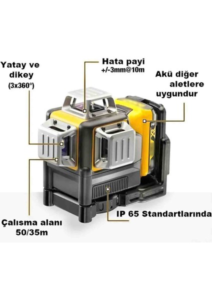 Çift Batarya 16 Çizgi Yeşil Işıklı 360° Lazer Metre Terazi Yüksek Teknoloji Hizalama fırsatları