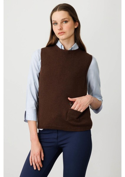 Kadın Sıfır Yaka Cep Üstü Çiçek Nakışlı Yün Süveter M.kahve fiyatları