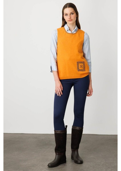 Kadın Sıfır Yaka Cebi ve Yakası Renkli Tığlamalı Kaşmir Süveter K.k.içi modelleri