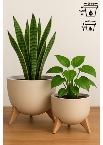 2li Küre Saksı Seti 2 Boy Ayaklı Süzgeçli Plastik Çiçek Saksısı Set